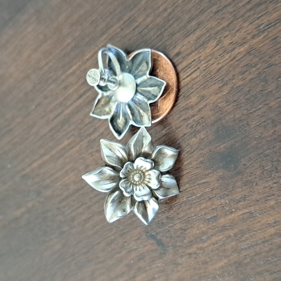 Sterling Silver Screw on Earrings Blooming Flower - Picture 2 of 8